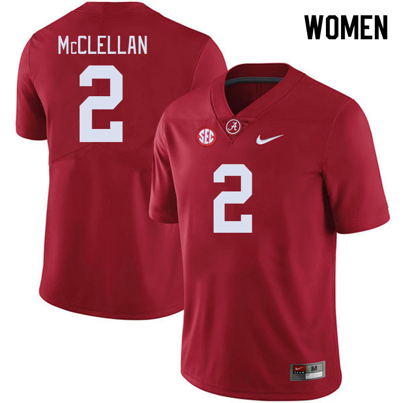 Women #2 Jase McClellan Alabama Crimson Tide College Footabll Jerseys Stitched-Crimson